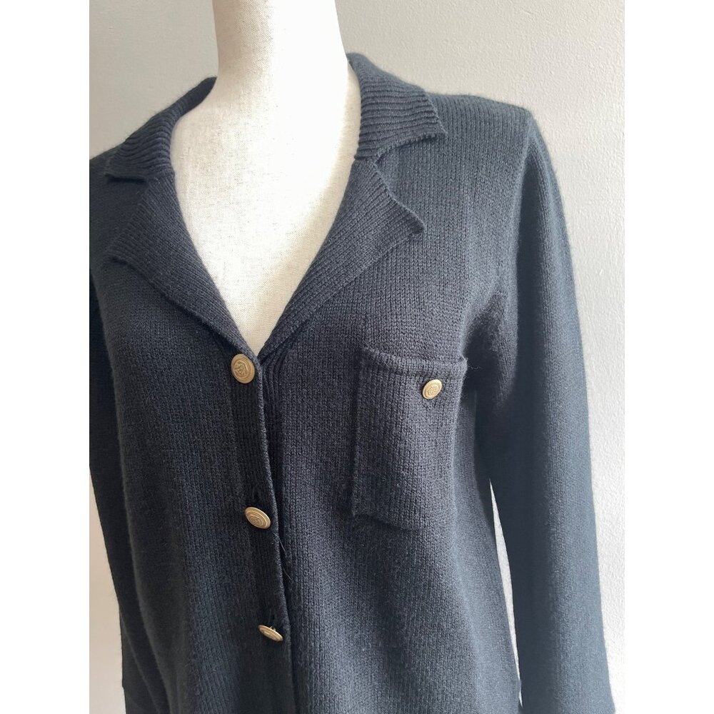 VTG White Stag Cardigan Sweater Womens S Black Collard Button Up
